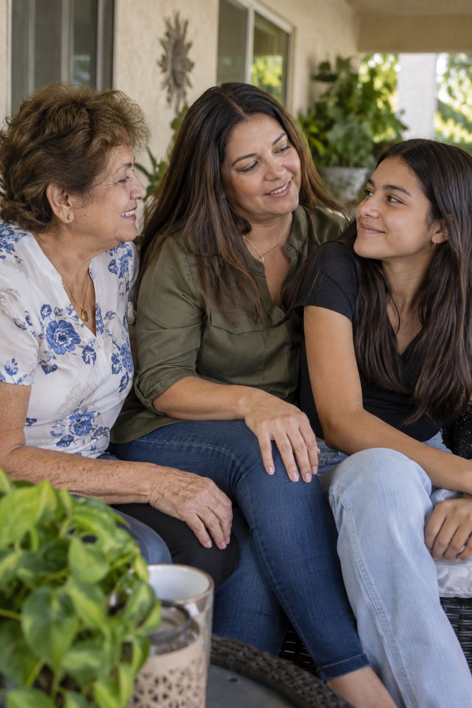 Idea de sesión: Tres generaciones. Sentados · retrato de grupo.
