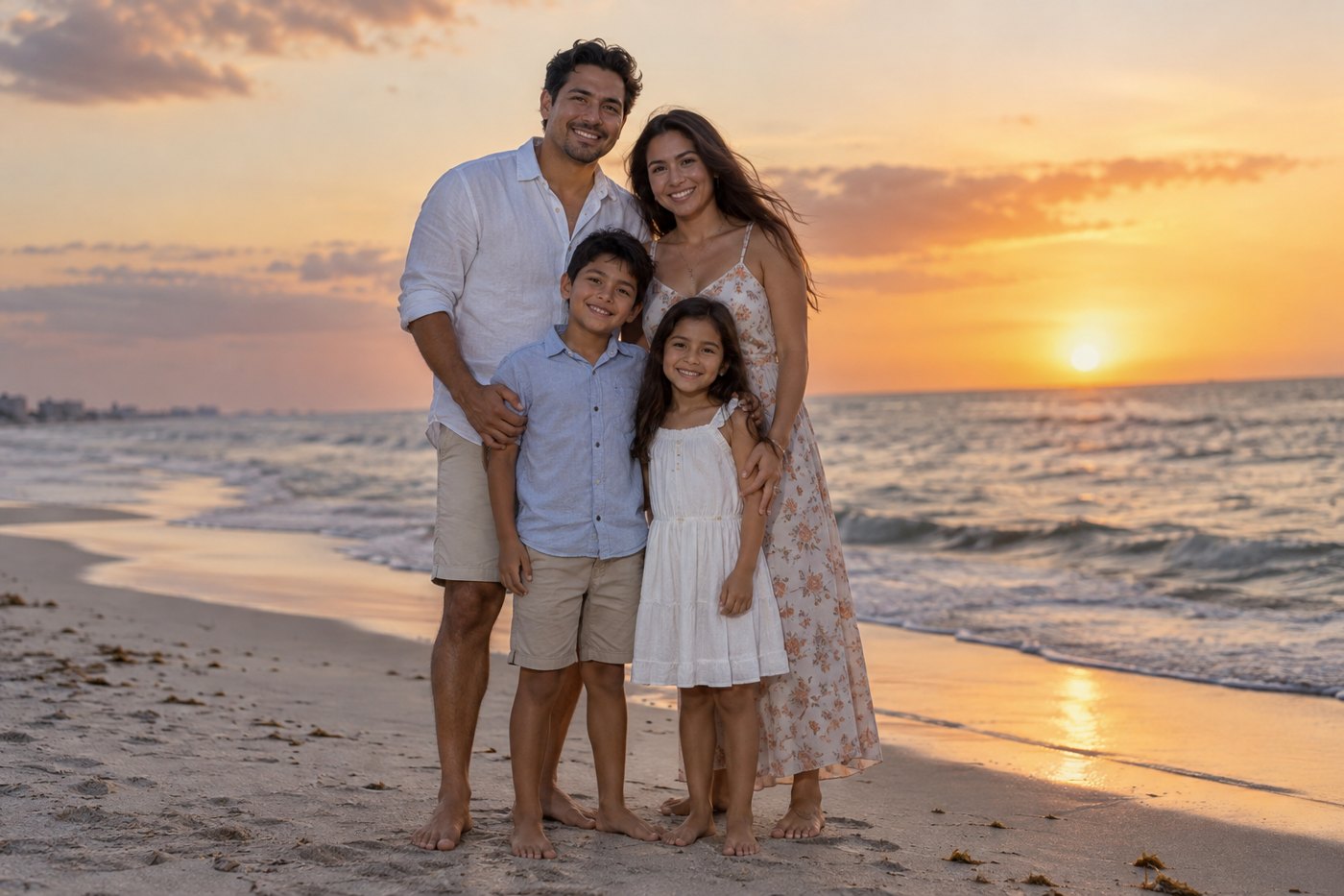 Idea de sesión: Un recuerdo del viaje. Atardecer · familia.