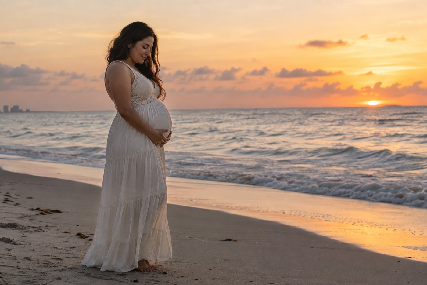 Idea de sesión: Tu silueta y la luz. Amanecer · vestido fluido.